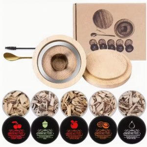 Viskio ir kitų gėrimų rūkymo rinkinys su apvalia rūkykla ir 5 skoniais