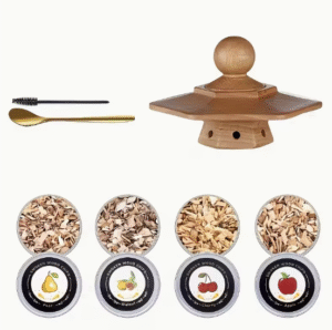 Viskio ir kitų gėrimų rūkymo rinkinys su šešiakampe rūkykla ir 4 aromatais