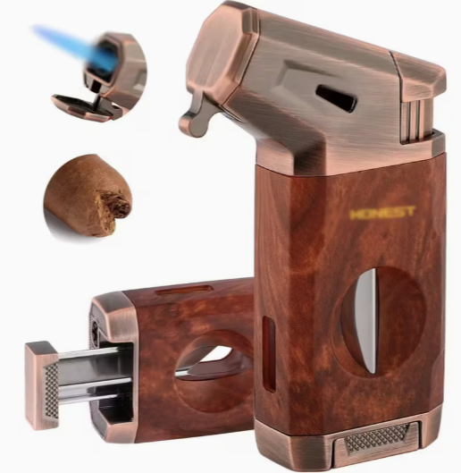 Aukštos kokybės degtuvas, medžio apdailos, su cigaro kandiklio giljotina