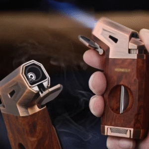 Aukštos kokybės degtuvas, medžio apdailos, su cigaro kandiklio giljotina