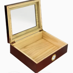 Medinė cigarų dėžutė, kedro medienos, su drėkintuvu ir higrometru