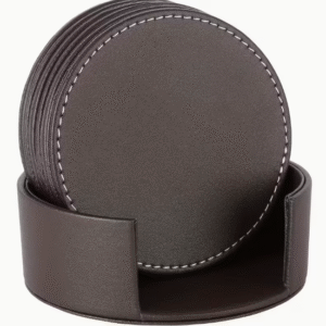 Dirbtinės odos, rudi padėkliukai 6 vnt. su stoveliu