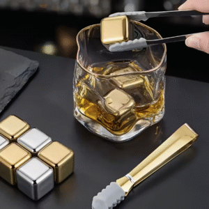 Šaldymo kubeliai, auksinės spalvos, su dėžute ir žnyplėmis (8 vnt.)