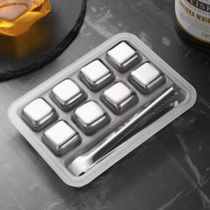 Šaldymo kubeliai, sidabrinės spalvos, su dėžute ir žnyplėmis (8 vnt.)