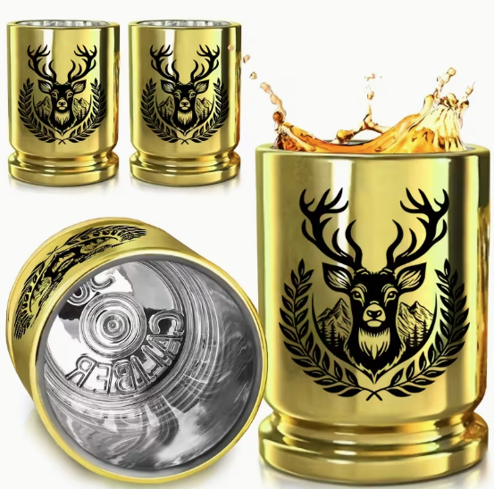 50 kalibro stikliukai "Elnias" (plastikiniai), 4 vnt