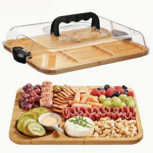 Užkandžių padėklas su skyreliais ir dangčiu