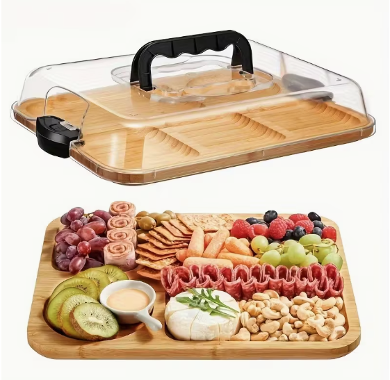 Užkandžių padėklas su skyreliais ir dangčiu