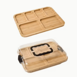 Užkandžių padėklas su skyreliais ir dangčiu