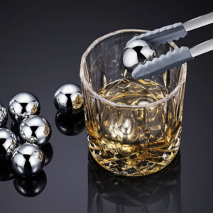 Metaliniai šaldymo apvalūs akmenėliai, sidabrinės spalvos, su dėžute ir žnyplėmis (8 vnt.)