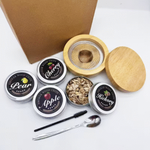 Viskio ir kitų gėrimų rūkymo rinkinys su apvalia, šviesia, rūkykla ir 4, didelės talpos, aromatais